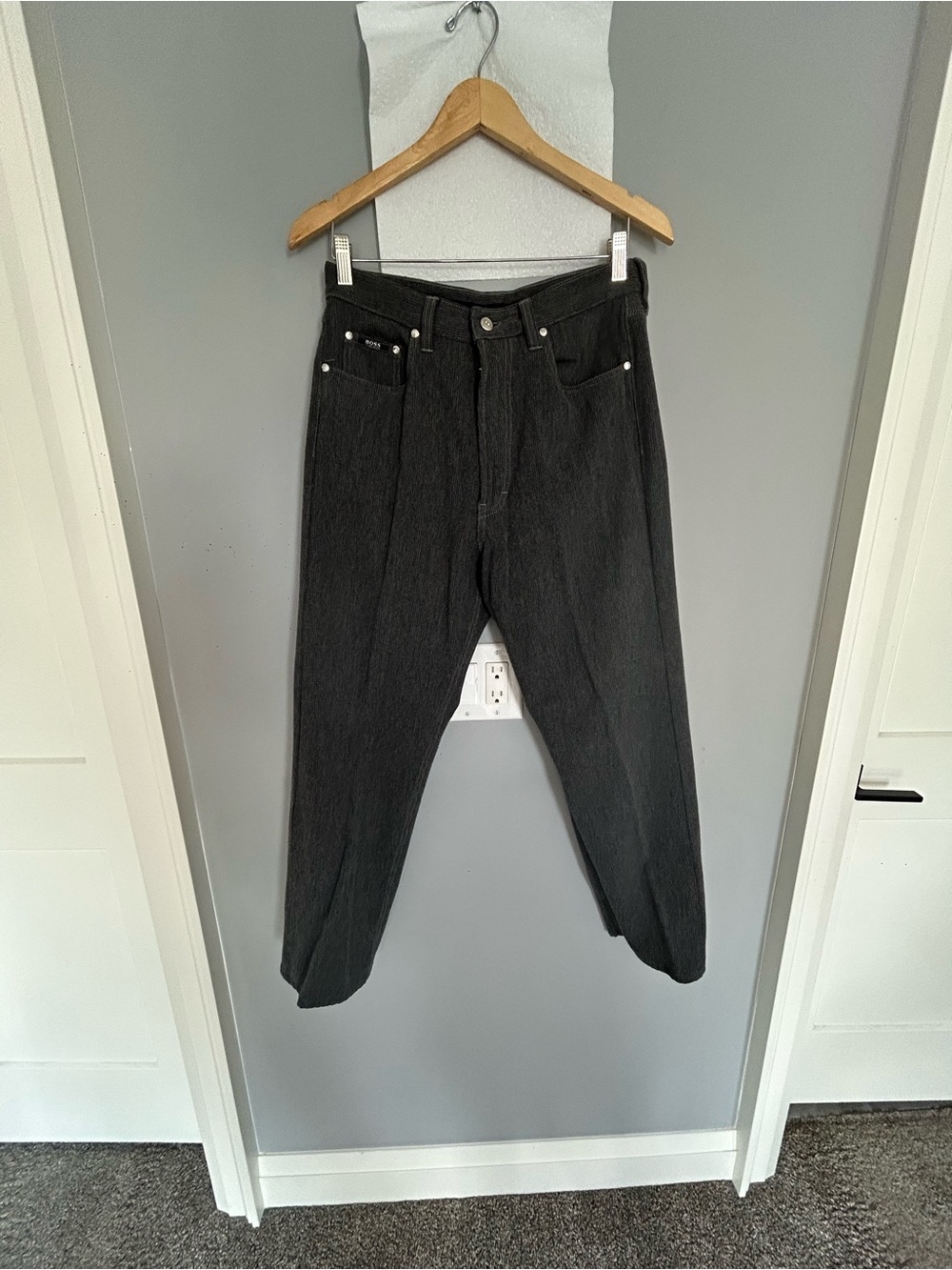 Hugo Boss “Alabama” collection Gray Corduroy  pants with Branded Waistband